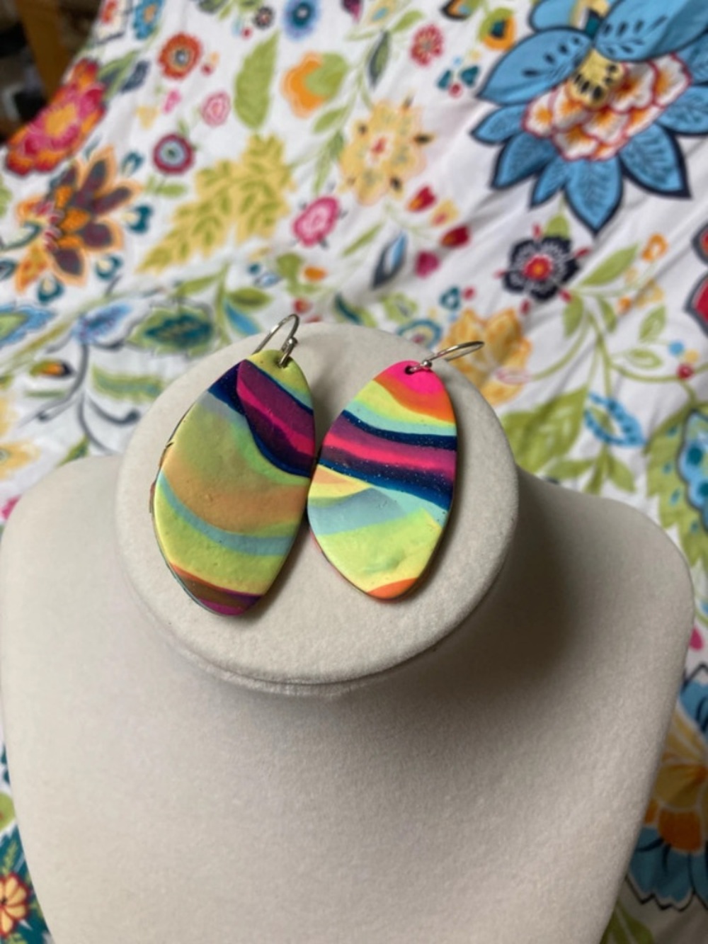 Rainbow Polymer Clay Marbled Dangle Earrings